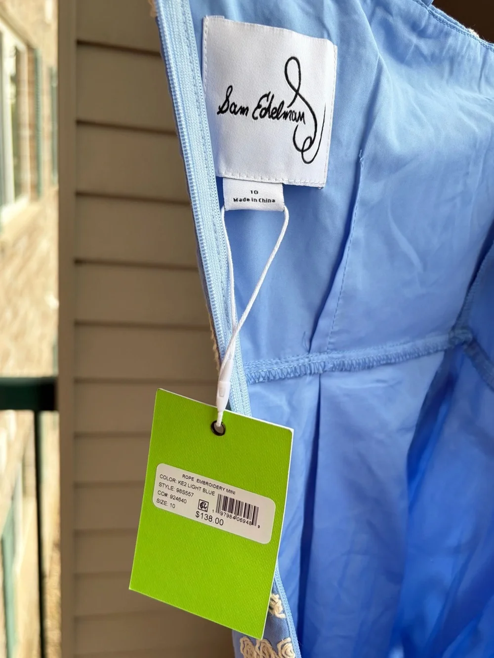 🆕🦋Sam Edelman Light Blue Rope Embroidery Mini Dress Size 10 Summer Floral Resort - Picture 16 of 17